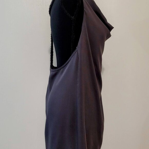 Grey Drape Neck hand beaded racer back mini dress/ swimsuit cover - Picture 4 of 7